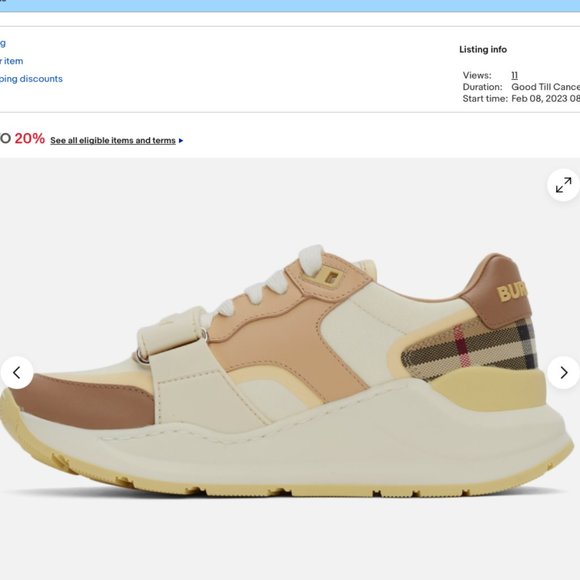 BURBERRY RAMSEY VANILLA CHECK LEATHER WOMENS LOW TOP SNEAKER 39.5 IT/ 9.5 US - Picture 3 of 10